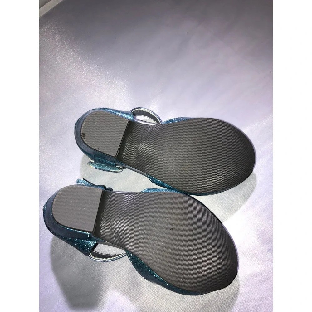 Disney Frozen Elsa Anna Blue Glitter Dress Shoes Snowflake Heels Girls Size 6